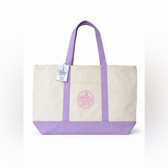 Trader Joe's Large Lavender Tote Bag NEW With Tags - Picture 2 of 8
